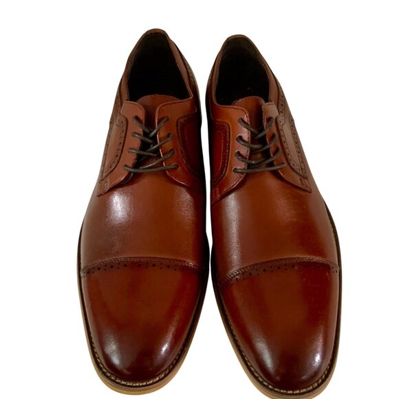 Stacy Adams Men’s Dickinson Oxford Dress Shoes 11 Cap Toe Leather Brogue Cognac - Picture 2 of 9